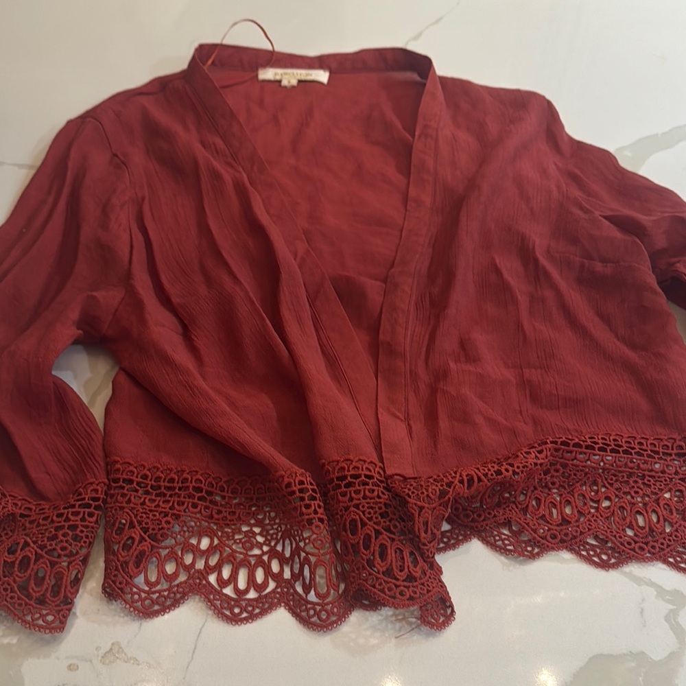 Red Open-Front Cardigan - Picture 2 of 7